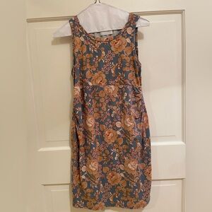 French Grey maternity Floral Midi Dress - Blue and Tan